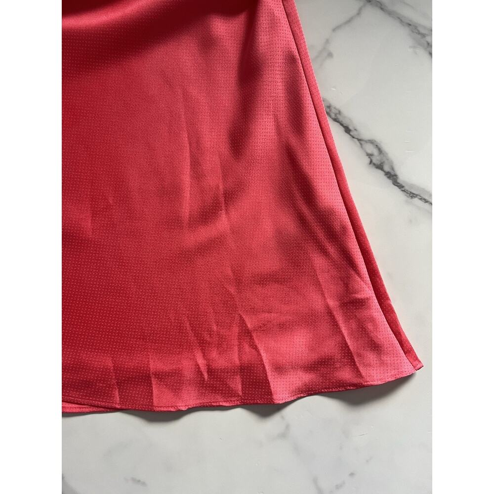 Ted Baker Textured Satin Midi Dress Size 12 Coral Pink Puff Sleeve modest chic - Picture 9 of 12